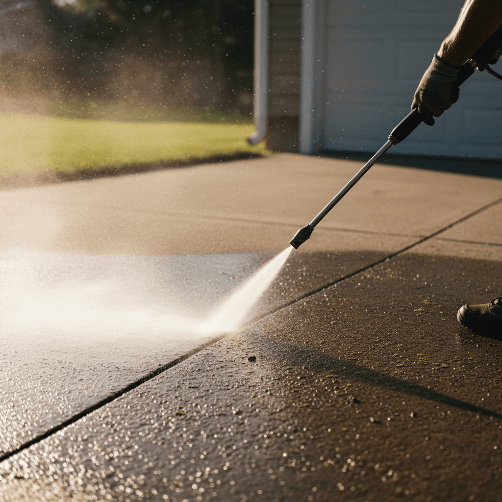 Pressure washing driveway